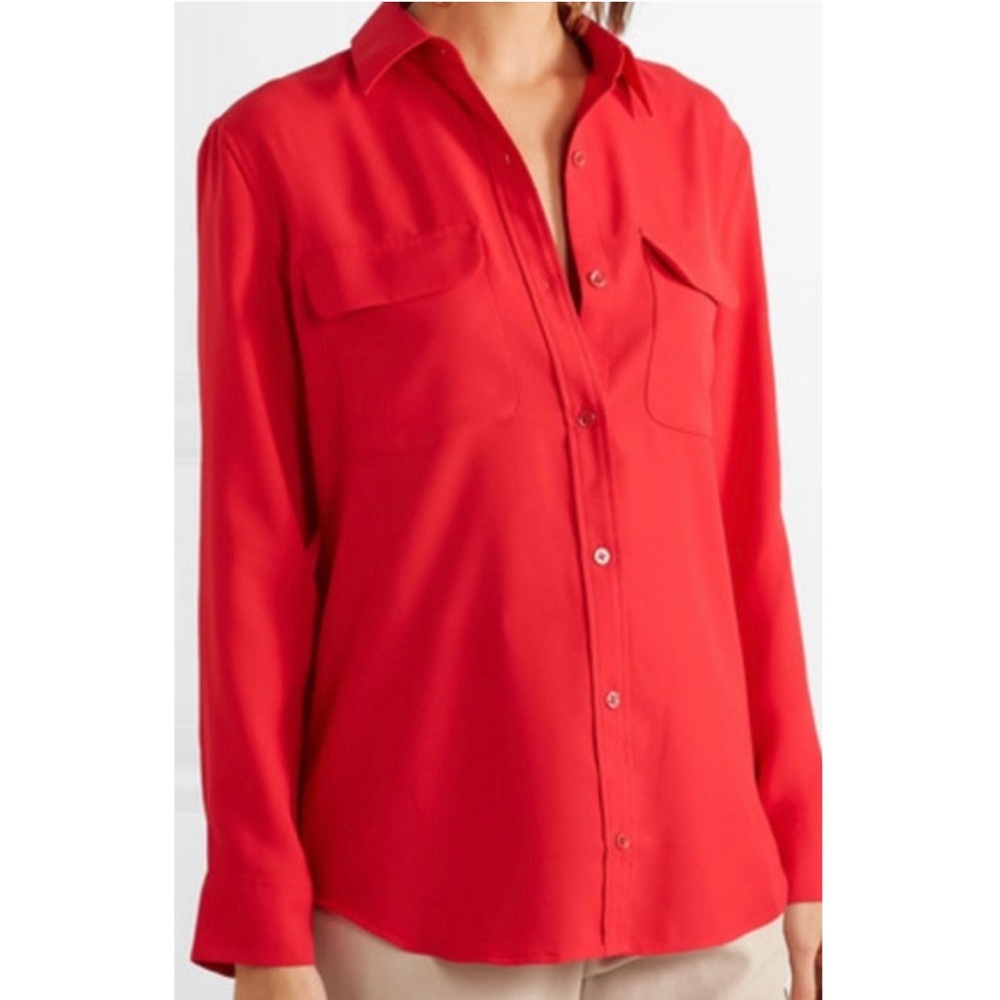 Equipment Signature Silk Button Up Blouse Fiery Red NWT